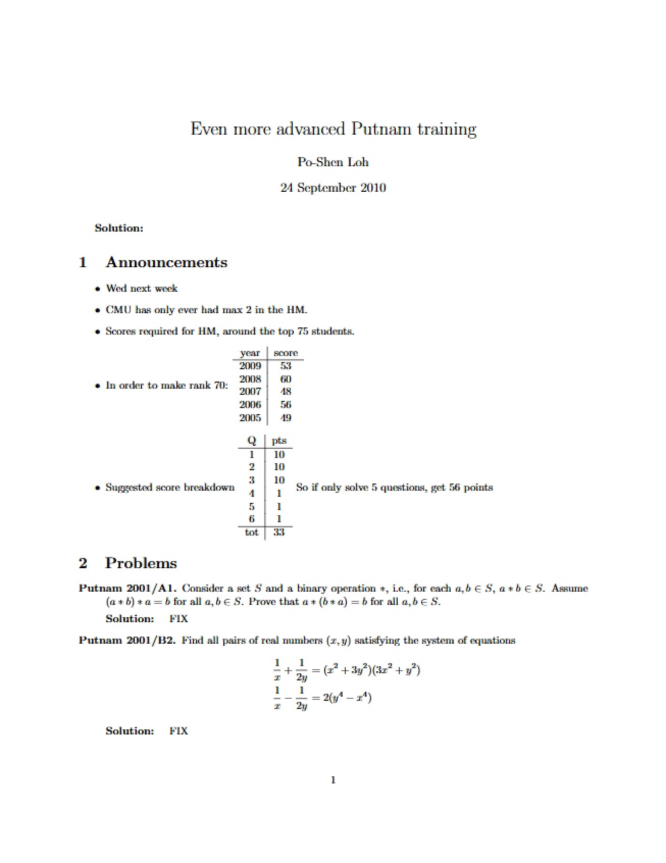 Advanced Training for Putnam