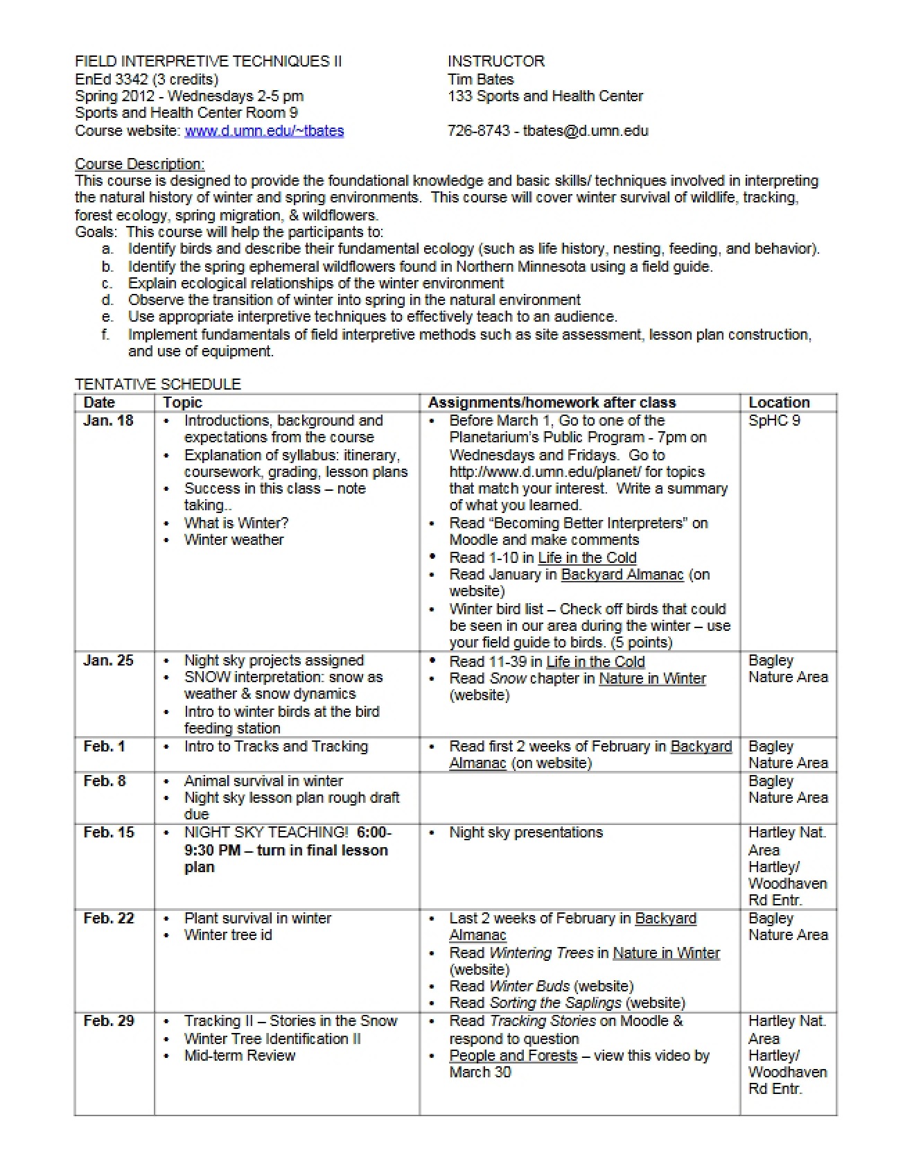 Syllabus for Field Interpretive Techniques II