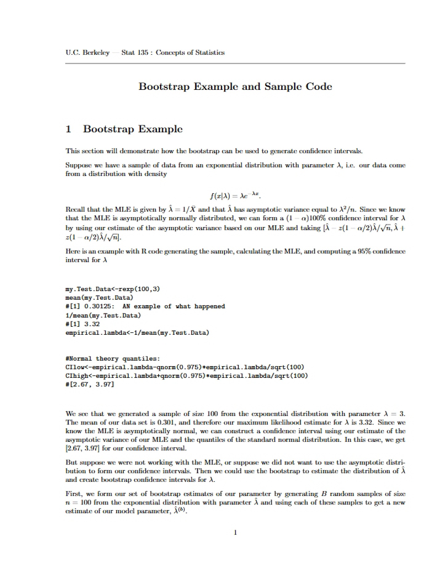 Sample Code and Bootstrap Example