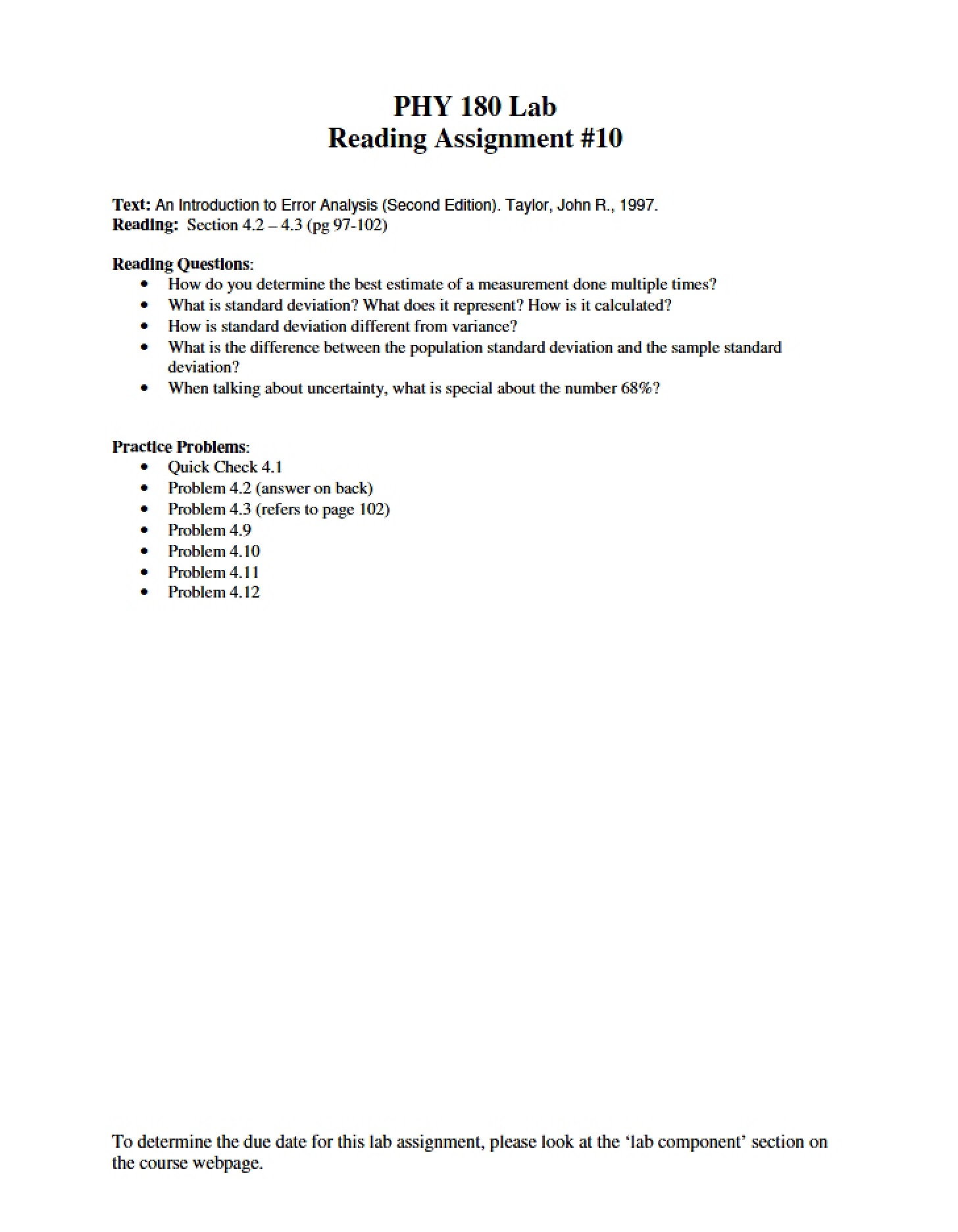 Reading Assignment Ten (PHY 180 Lab)