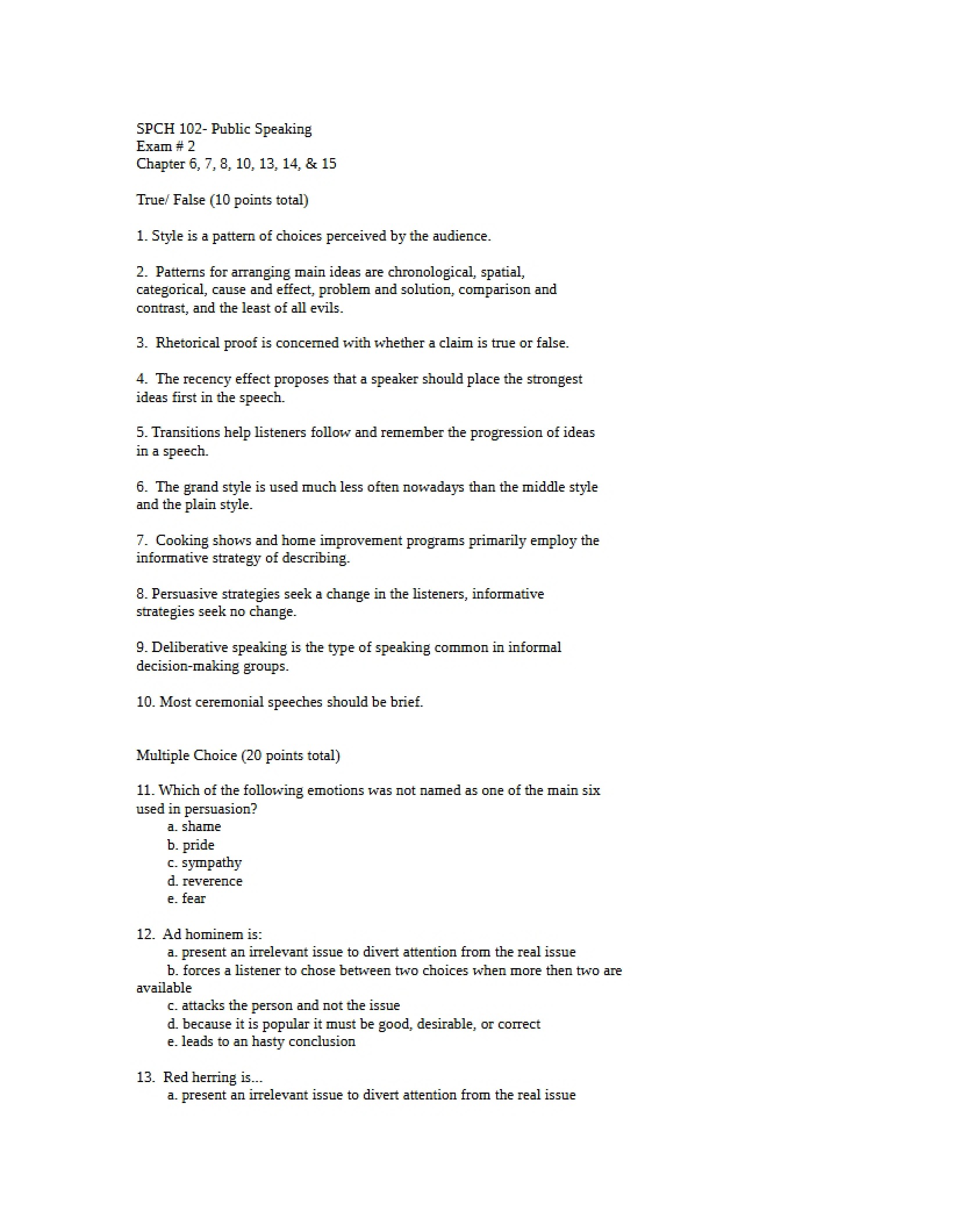 Course Overview Public Speaking