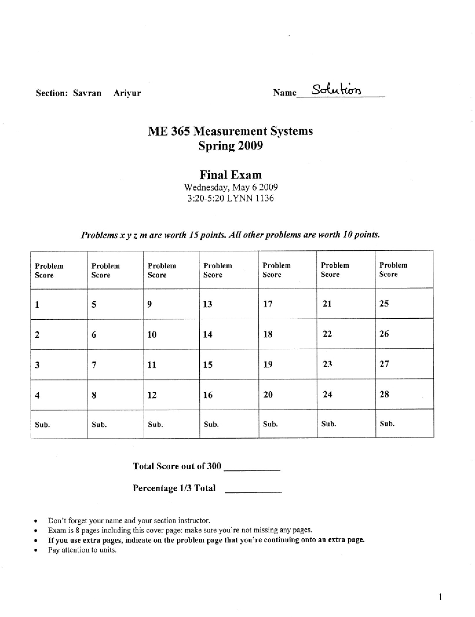 Final Exam (Spring 2009)