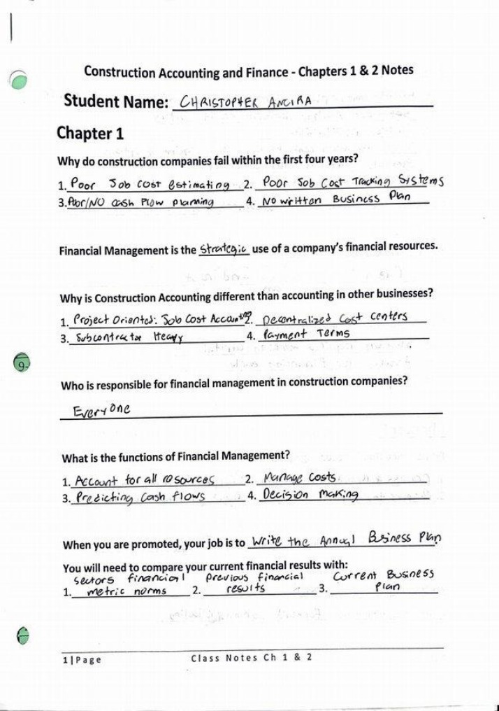 Notes for Construction Accounting and Finance (Chapters 1 & 2)