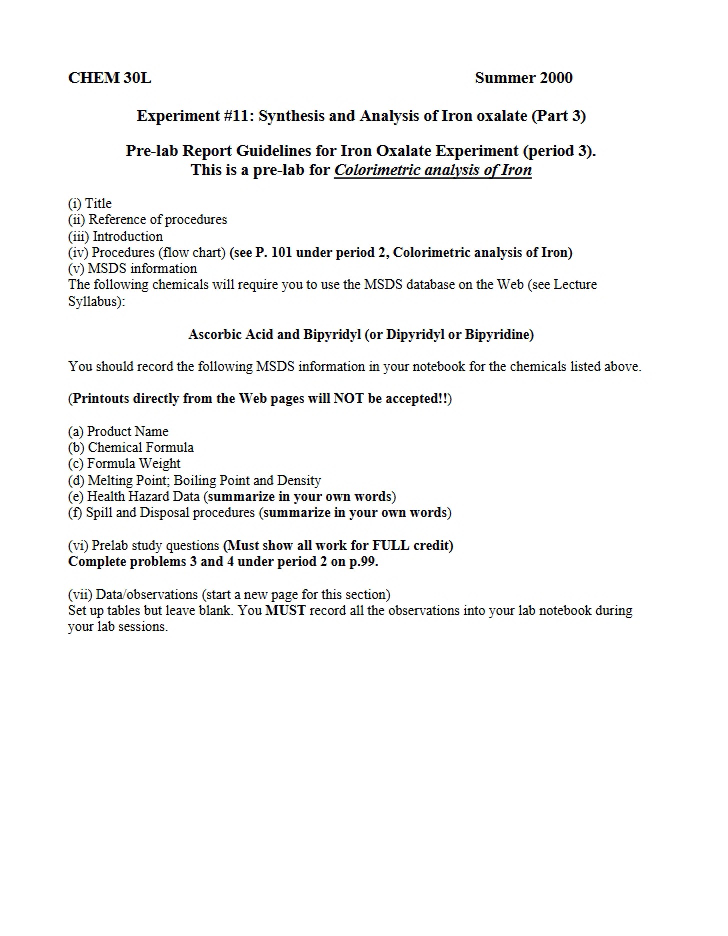 Instructional Guidelines - CHEM 30L