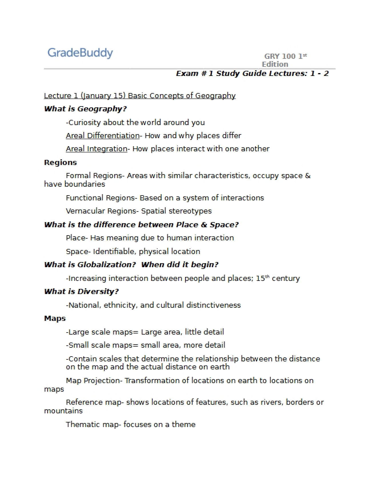 Study Guide for First Exam