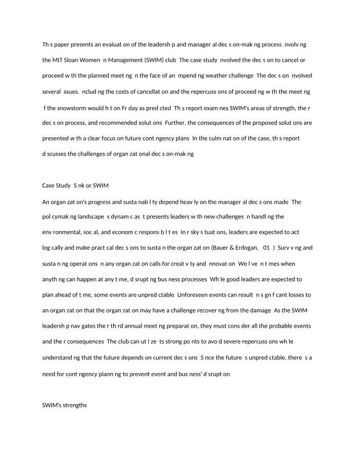 SWIM Club Case - Making Effective Leadership Decisions