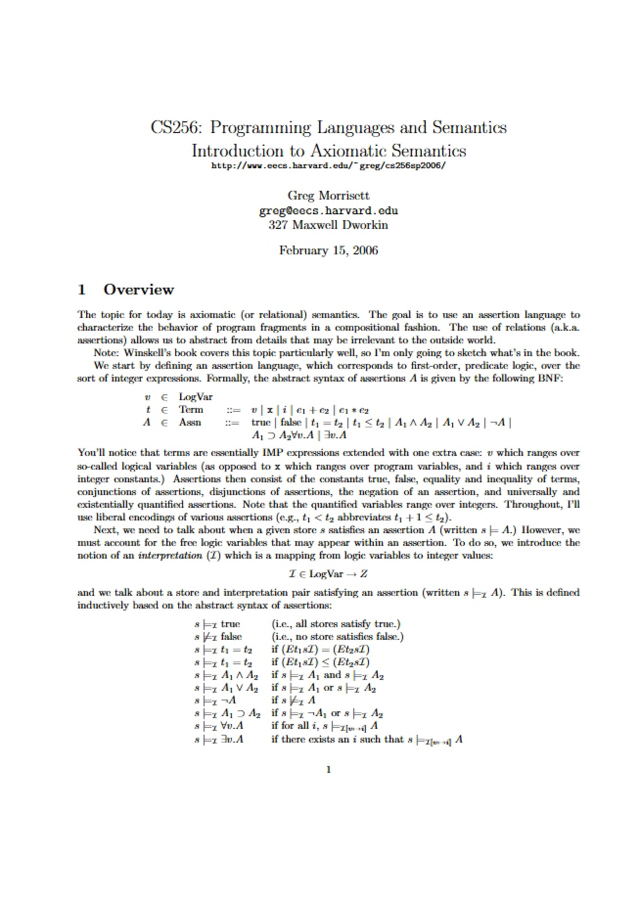 Introduction to Axiomatic Semantics in Programming Languages