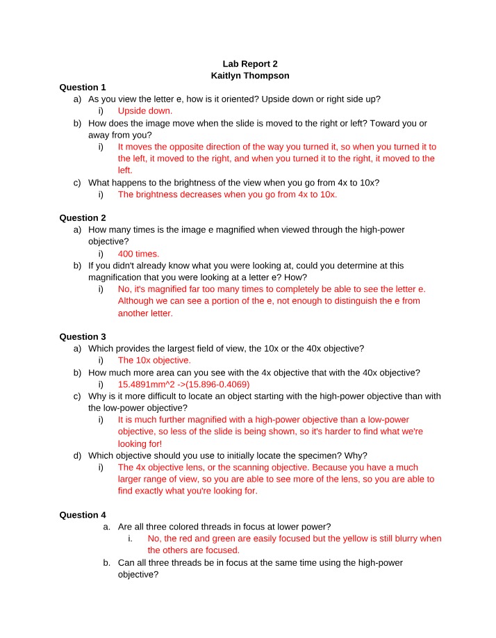 Lab Report on Microscope Observations