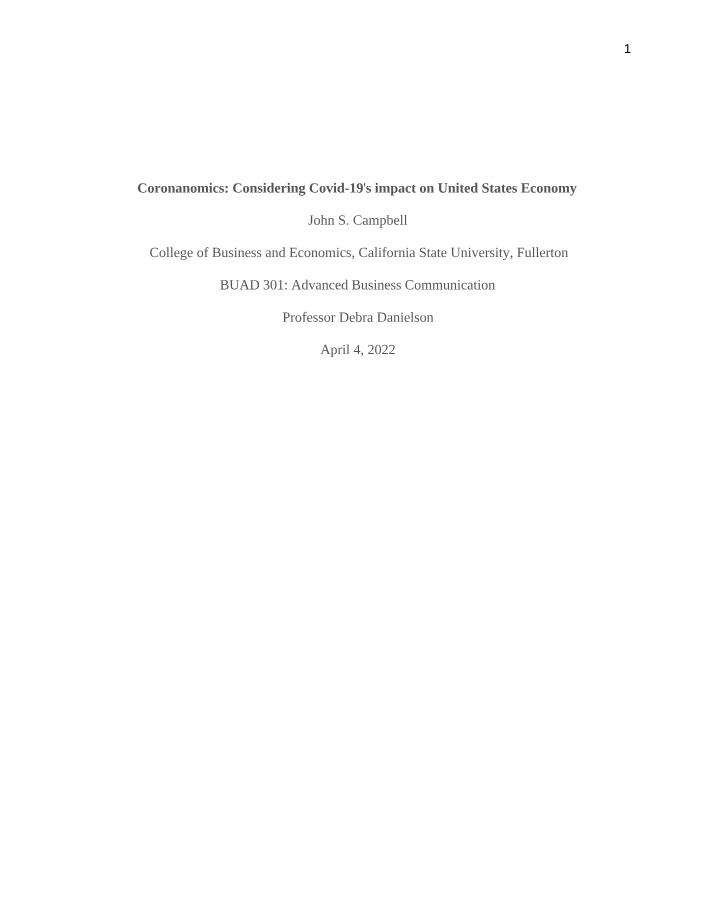 Coronanomics - Impact of Covid-19 on the US Economy