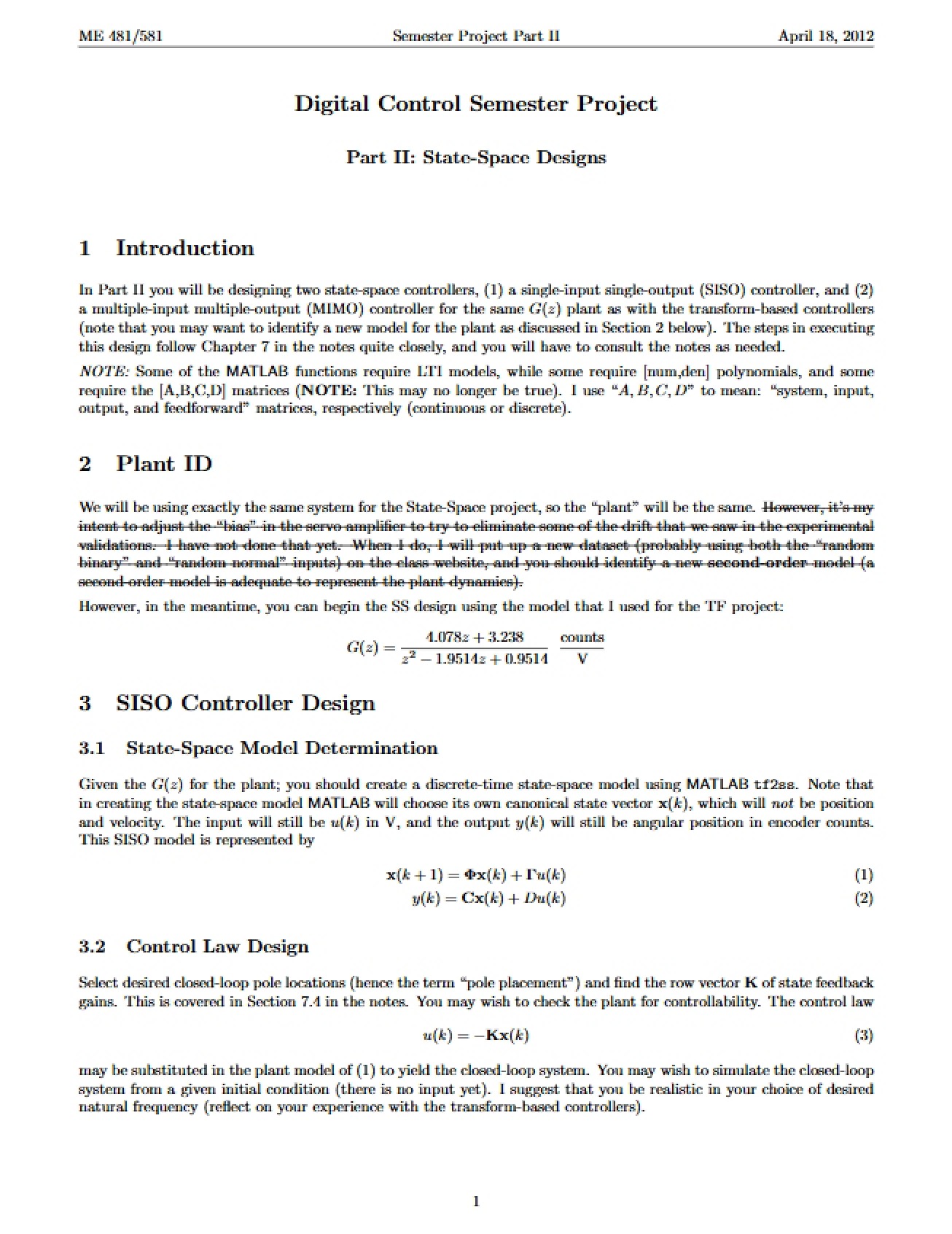 State-Space Designs Project Part Two
