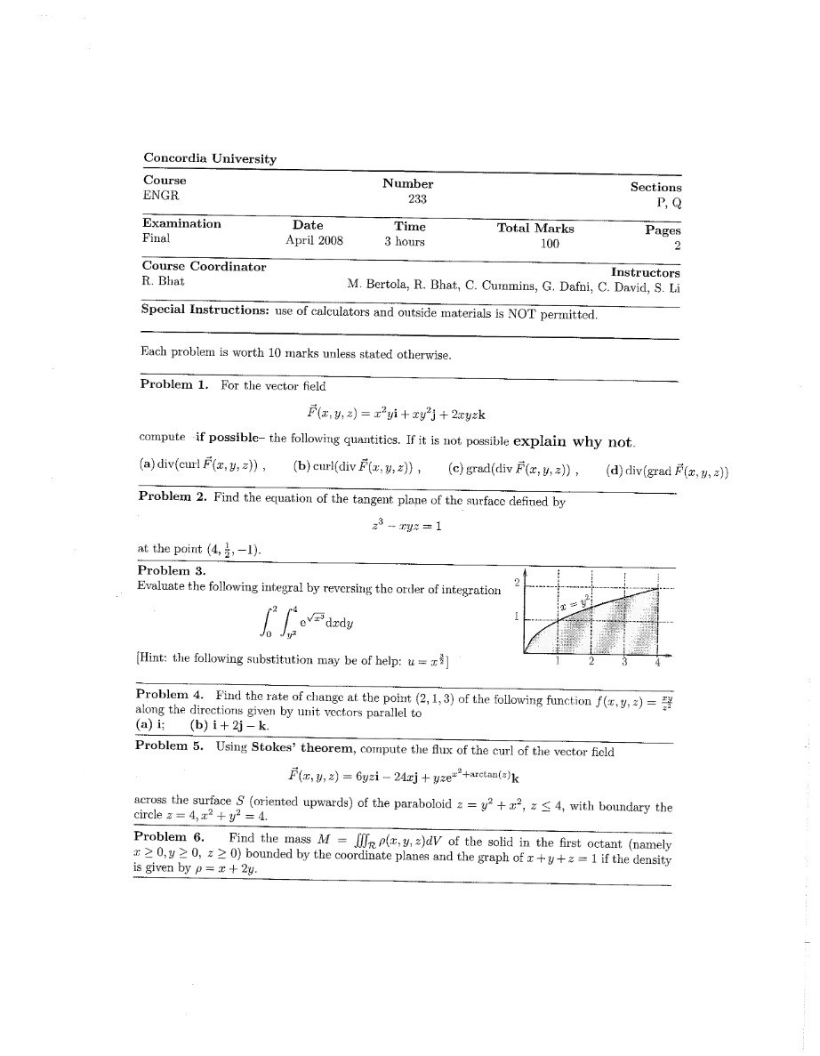 ENGR 233 Final Exam April 2008 Copy