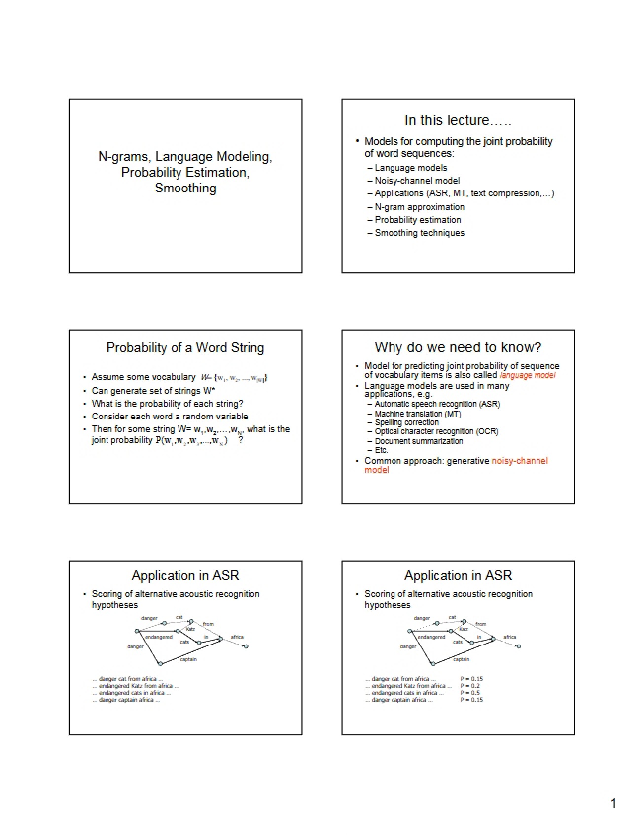 Probability Estimation, Smoothing, N-Grams, and Language Modeling