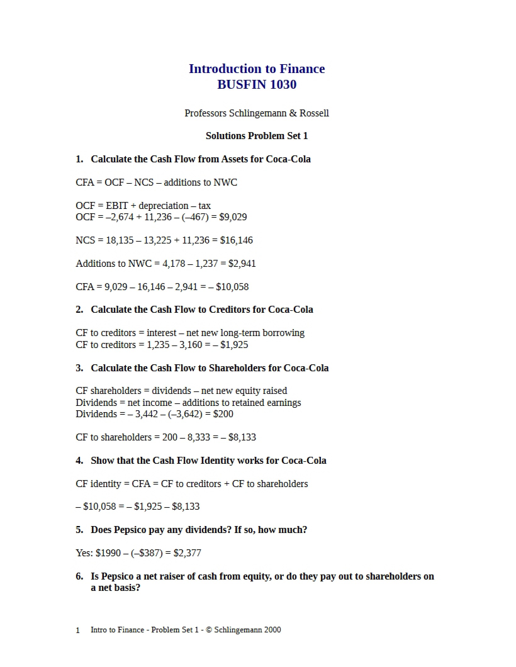 Answers to Finance Practice Problems