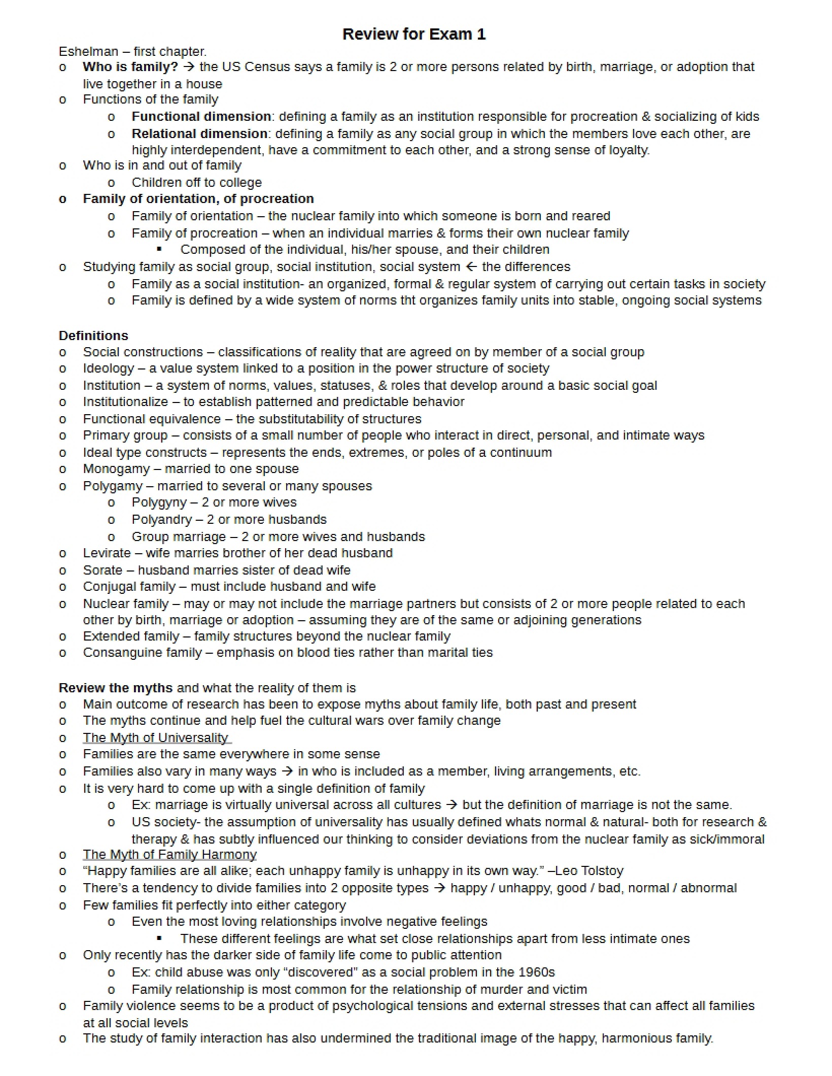 Guide for Exam One