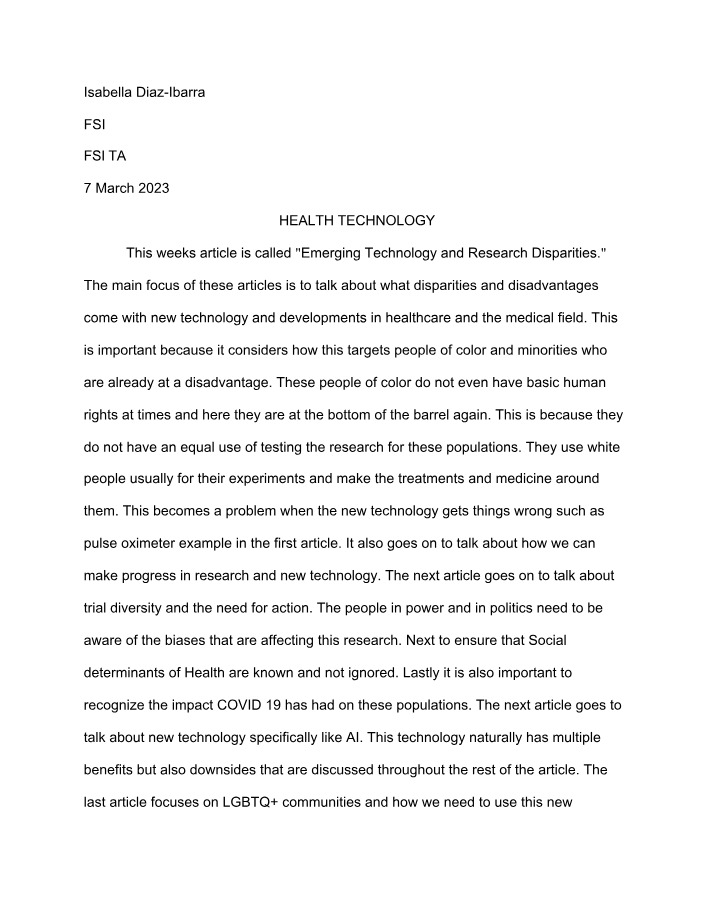 Shadowing and Health Technology Notes