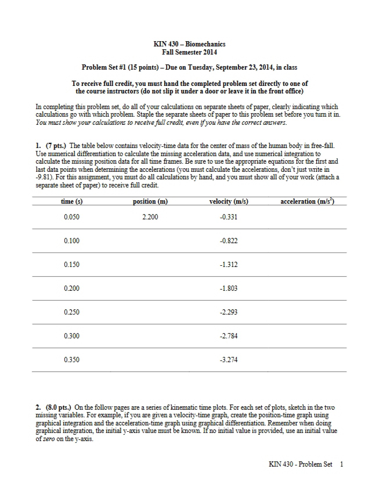 First Problem Set (Fall 2014)
