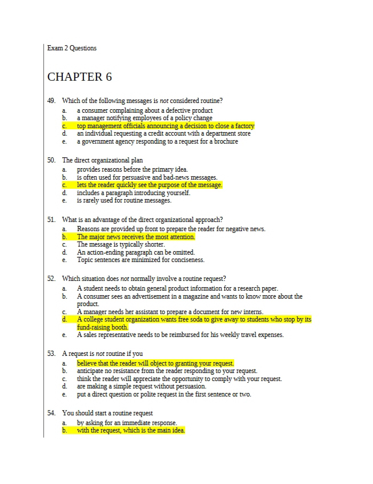 Questions for the Second Exam