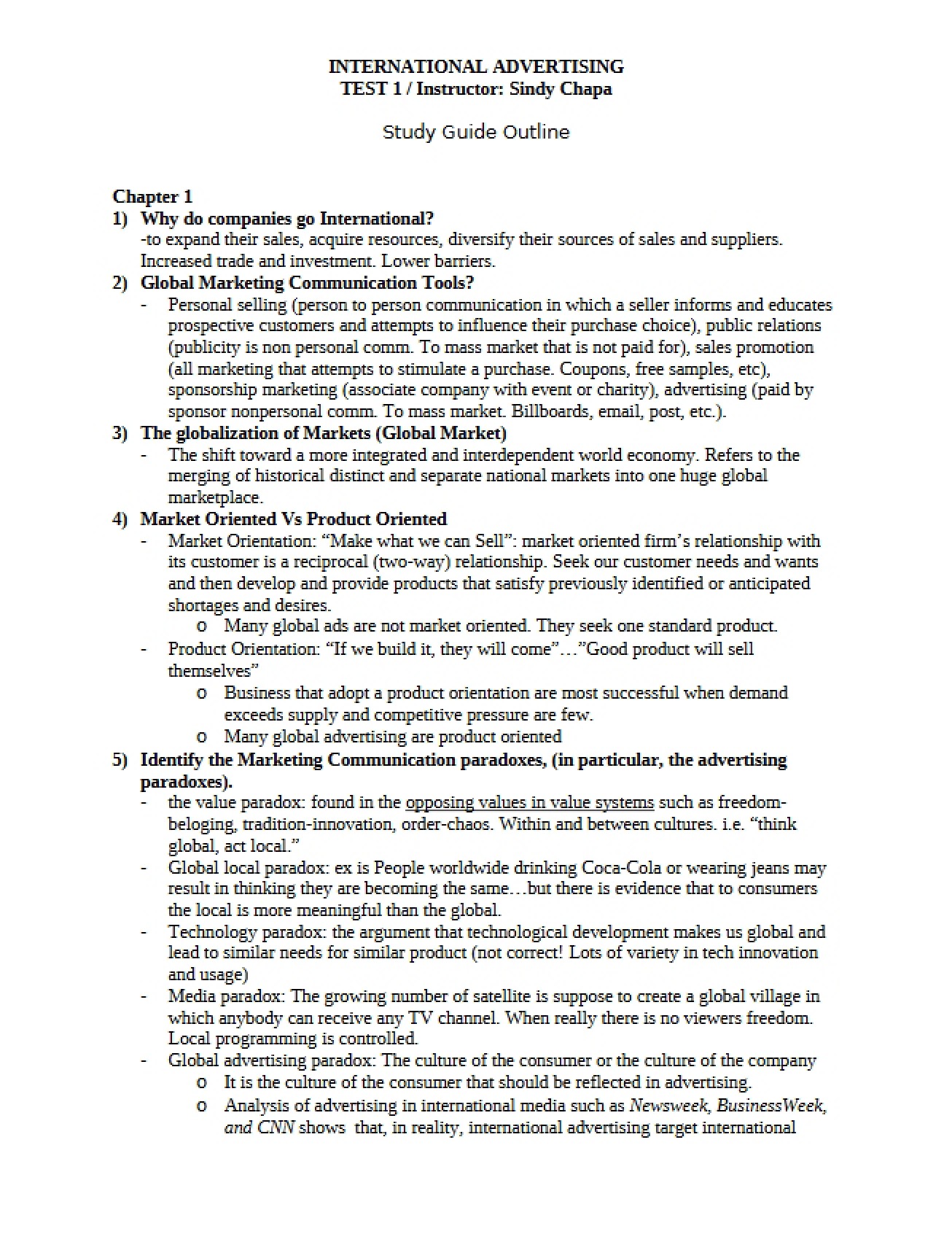 Outline for the Study Guide