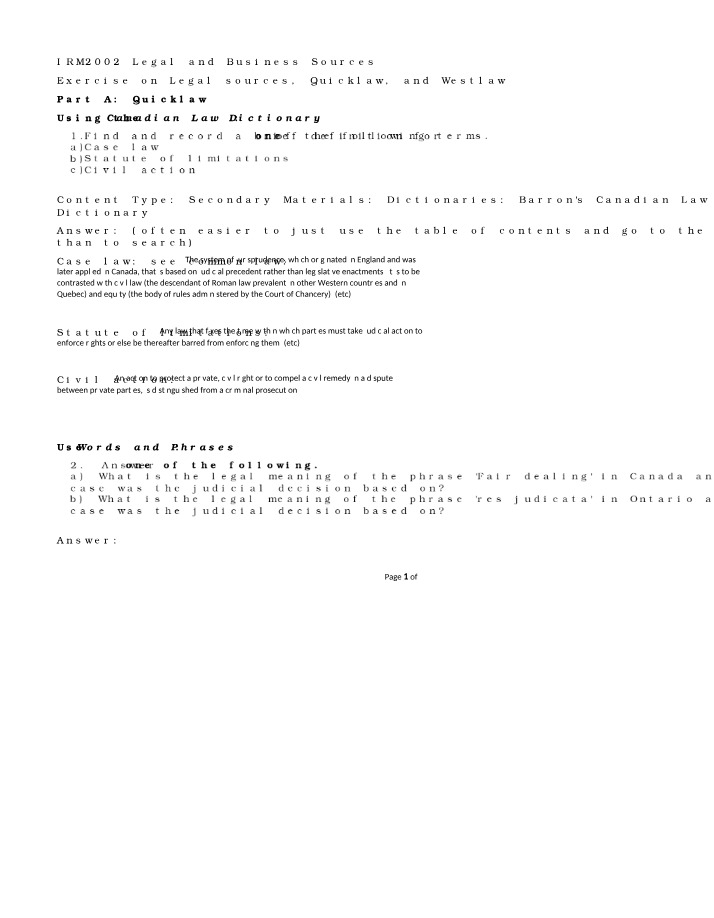 Quicklaw and Westlaw Case Law Legal Sources