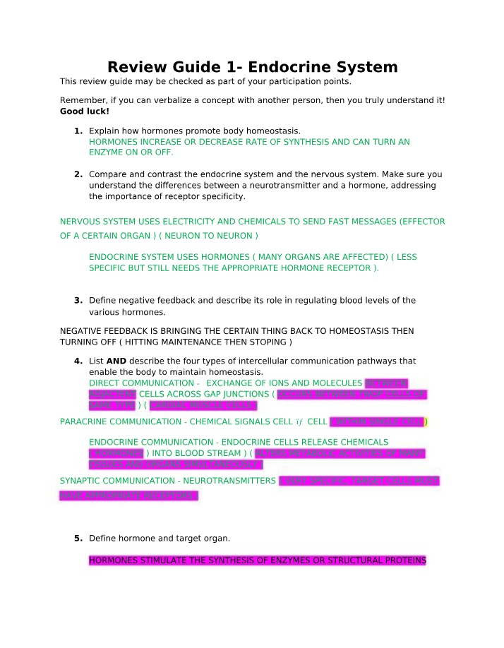 Endocrine System Review Guide 1