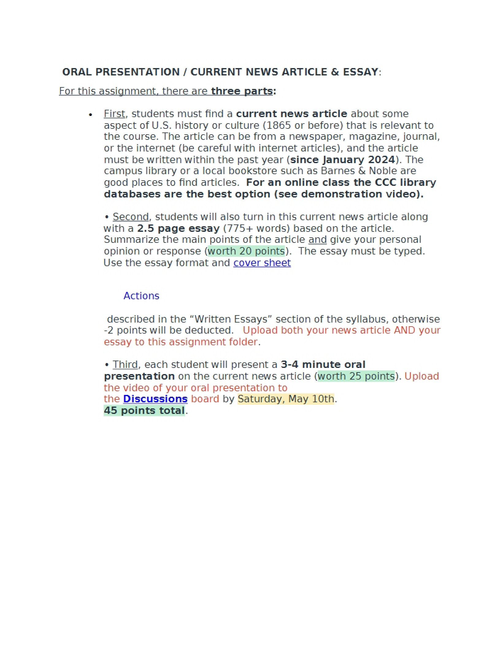 Oral Presentation and History Essay Guidelines