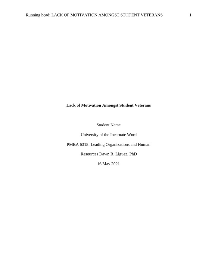 Lack of Motivation in Student Veterans