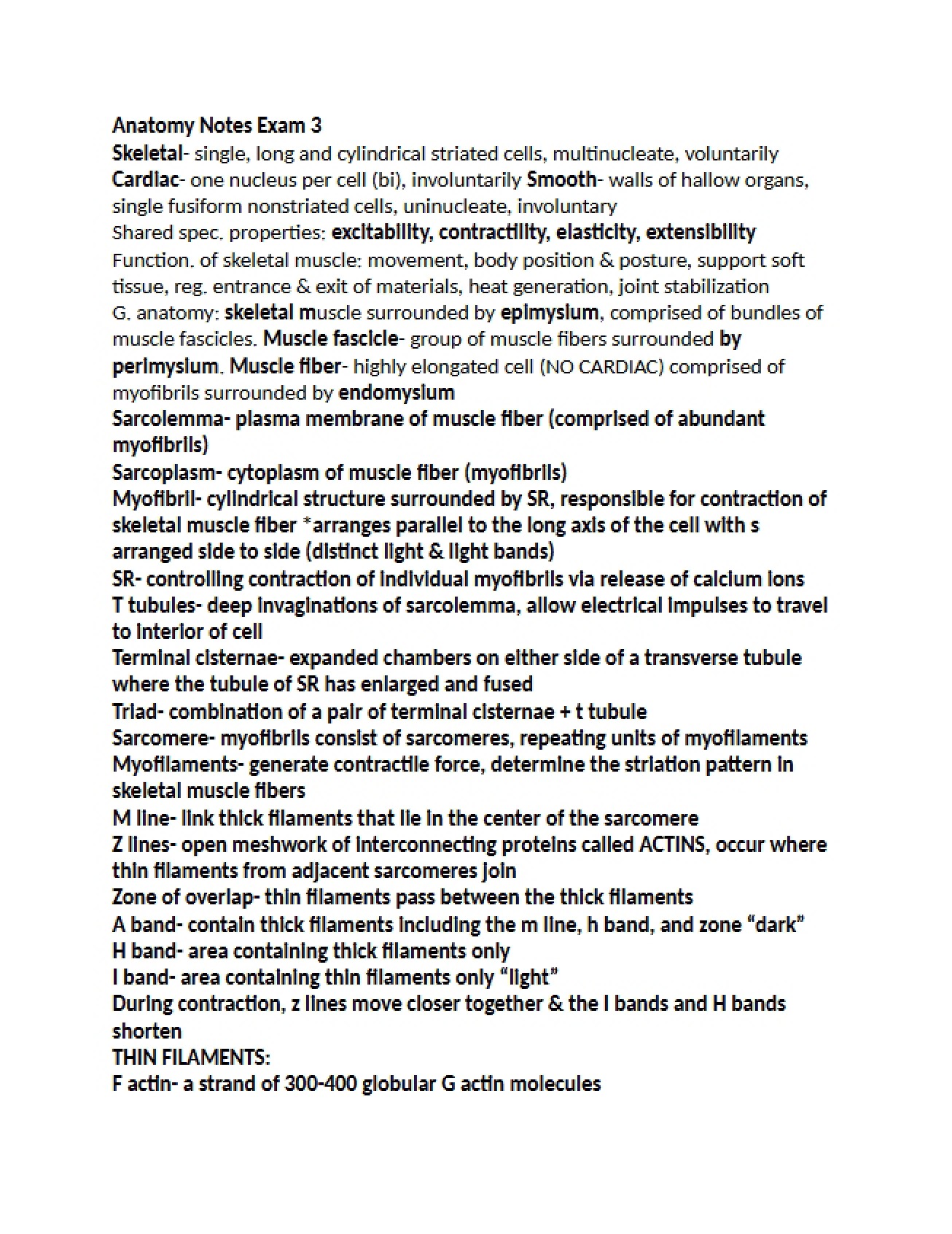 Notes for Anatomy Exam Three