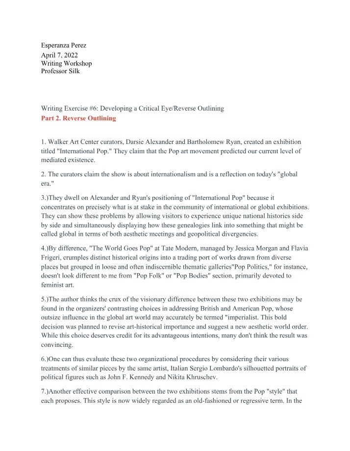 Writing Exercise 6 - Developing a Critical Eye and Reverse Outlining