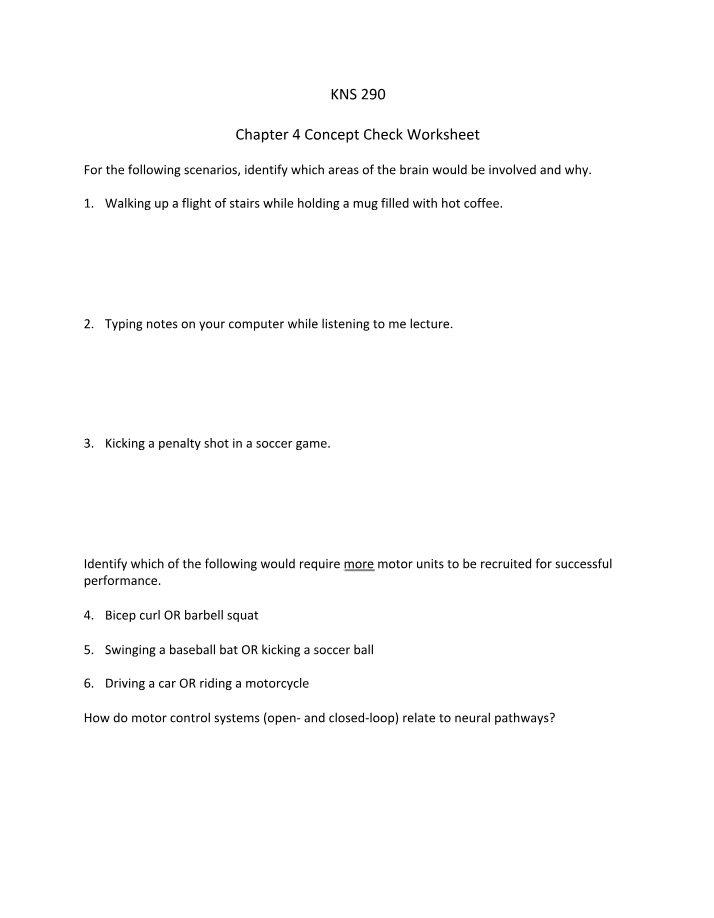 Worksheet for Chapter 4 Concept Check