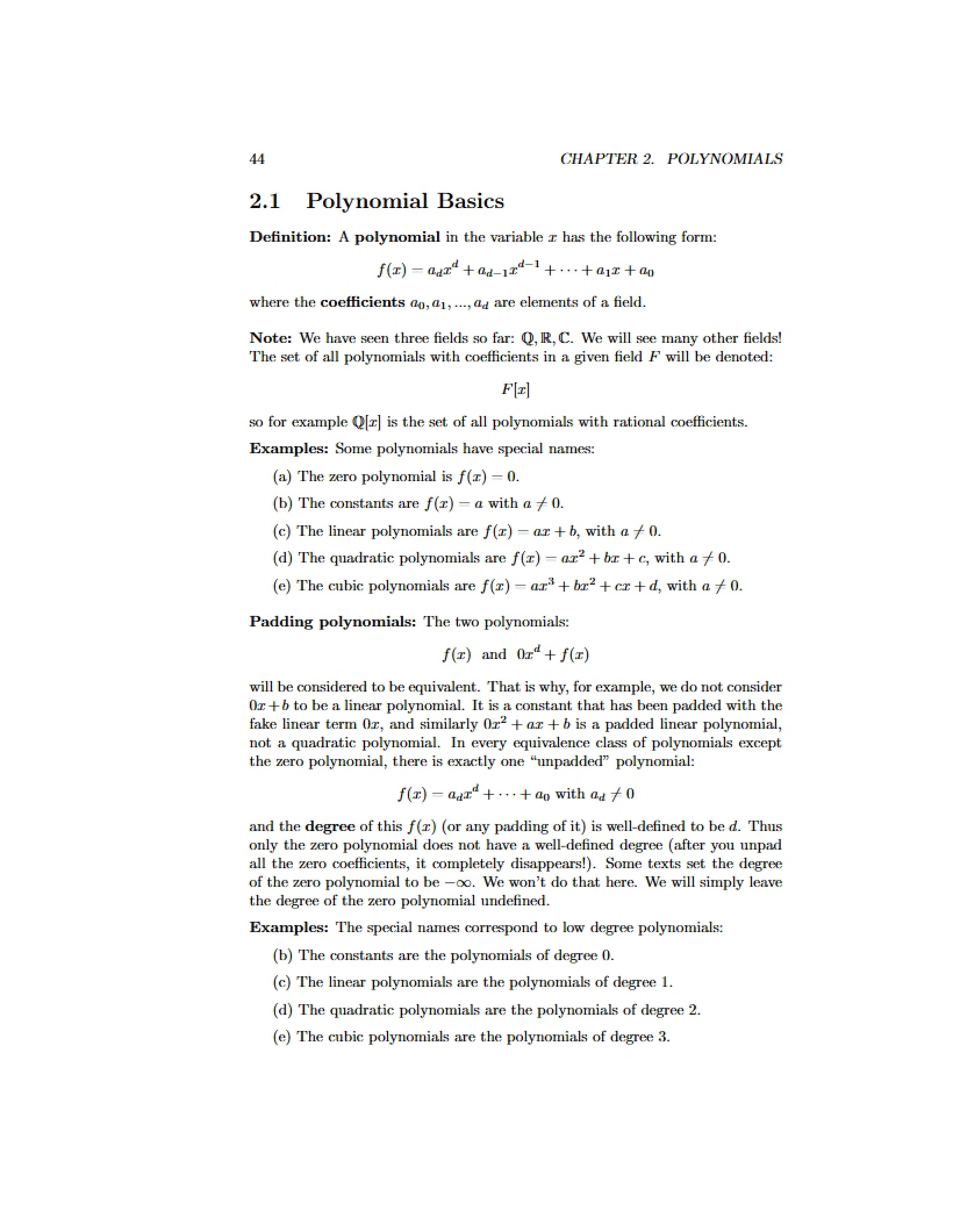 Basics of Polynomials
