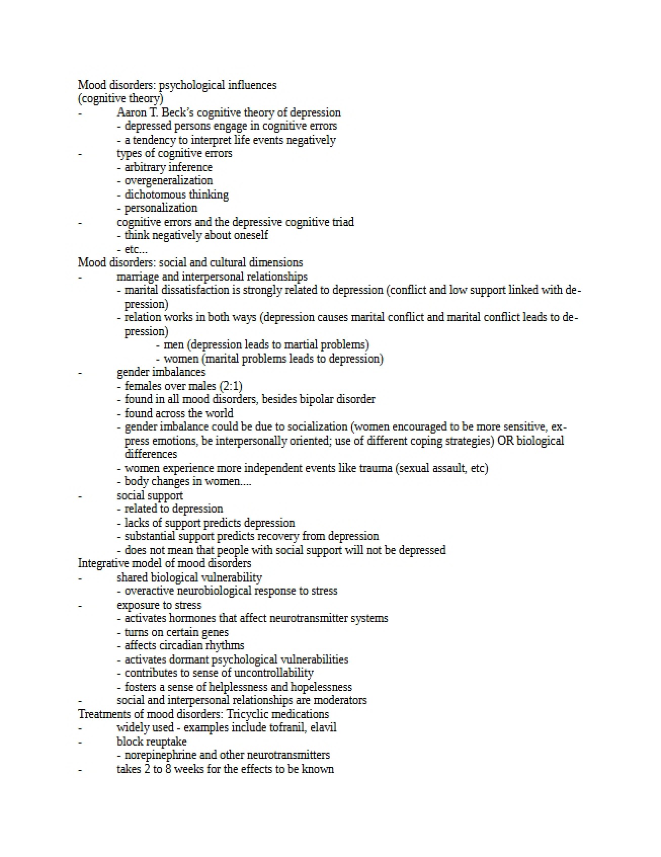 Notes on Disorders of Mood