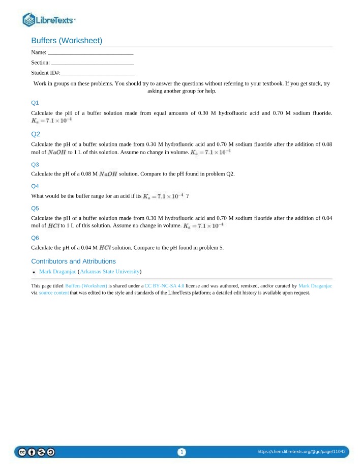 Worksheet on Buffers