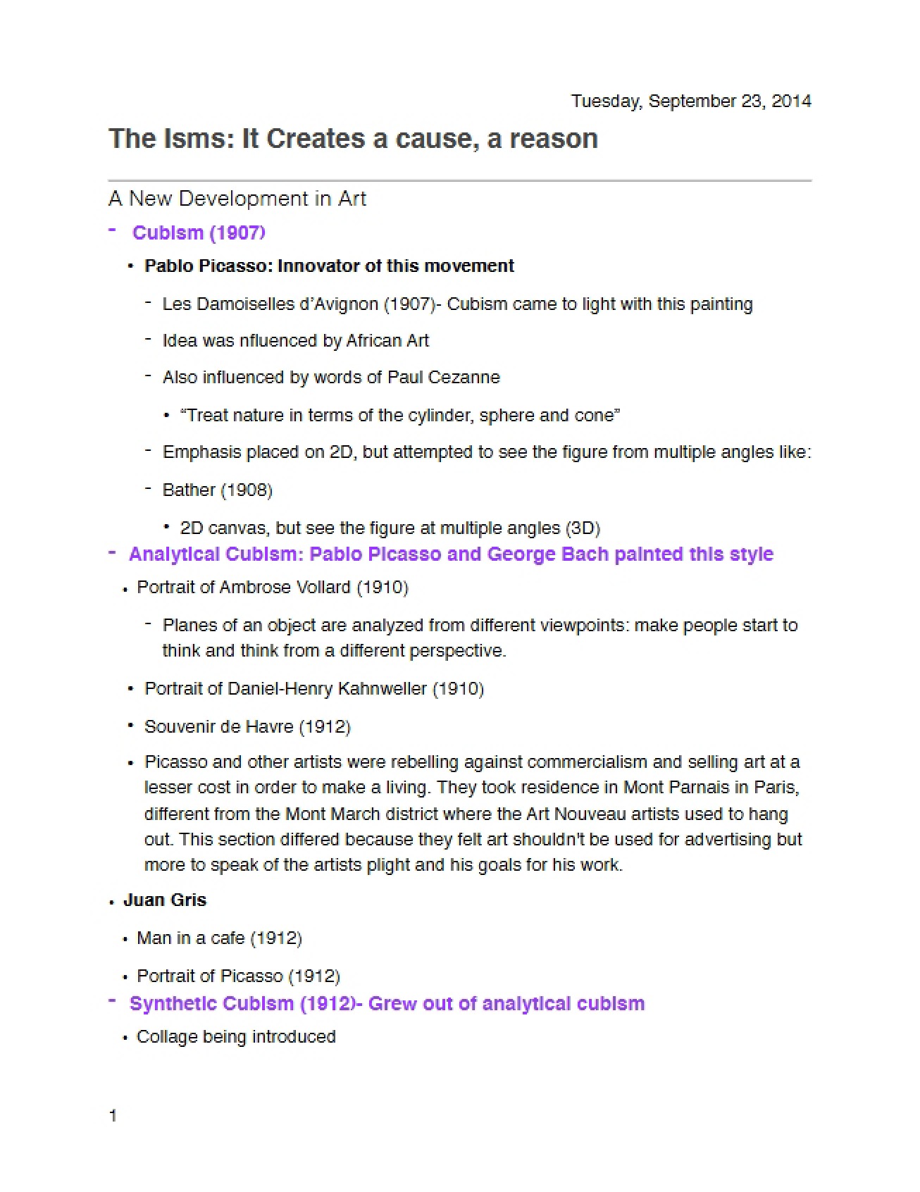 Principles of the Cubism Art Movement