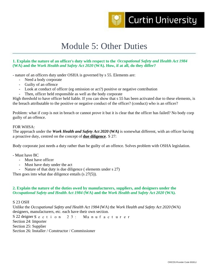 Workshop 6 - Module 5 - Other Duties