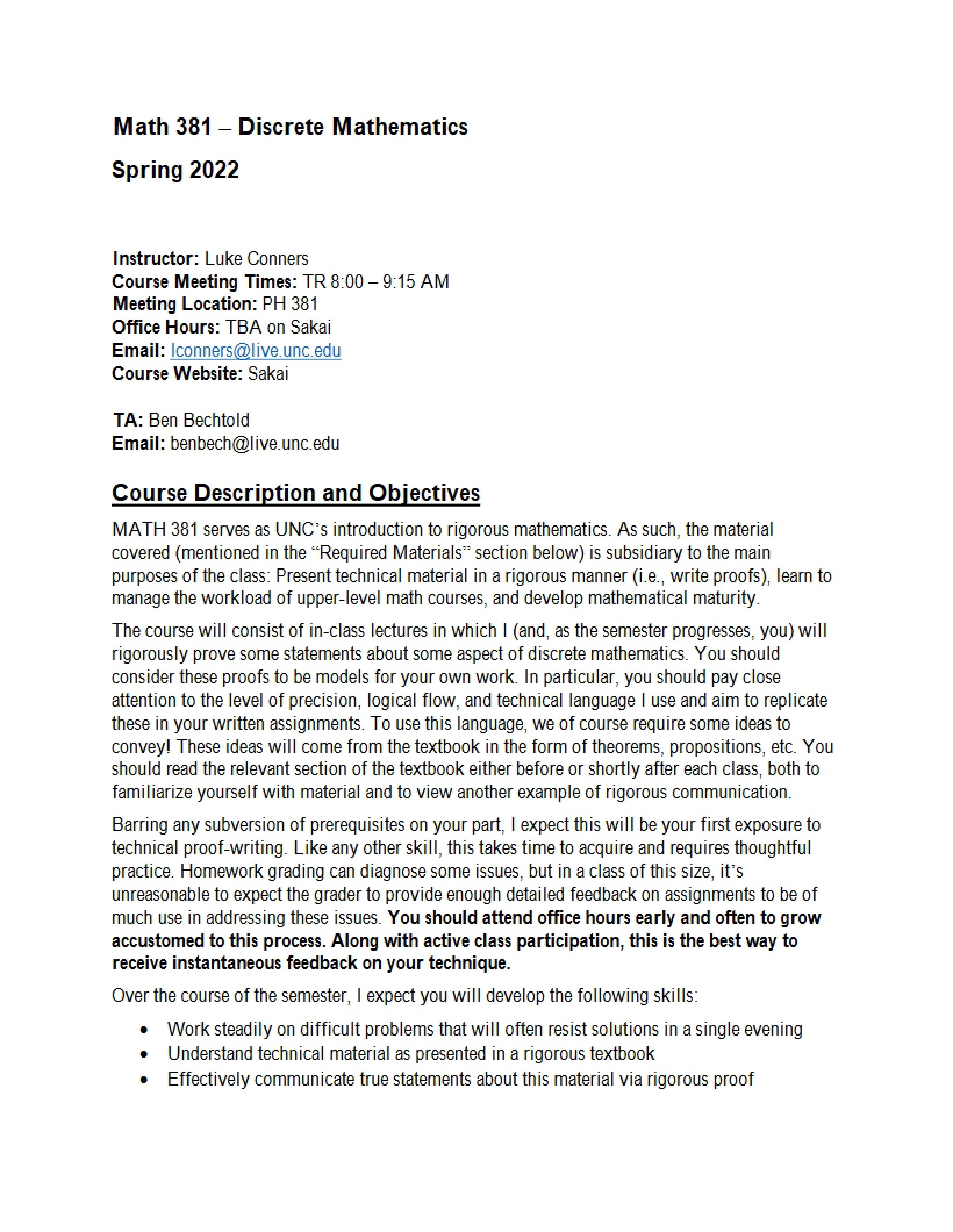 Discrete Math Syllabus