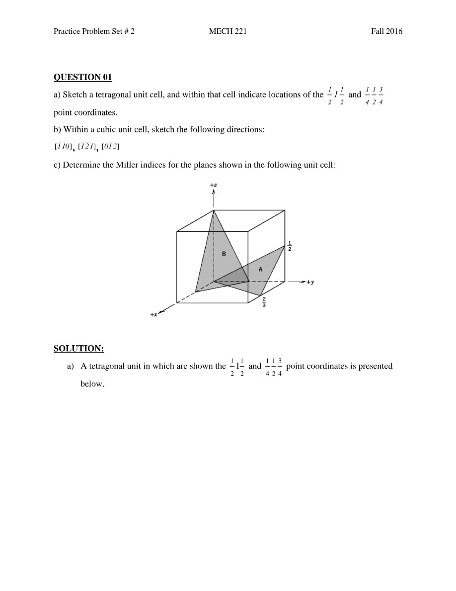 Practice Problem Set 2 for MECH 221 (Fall 2016)