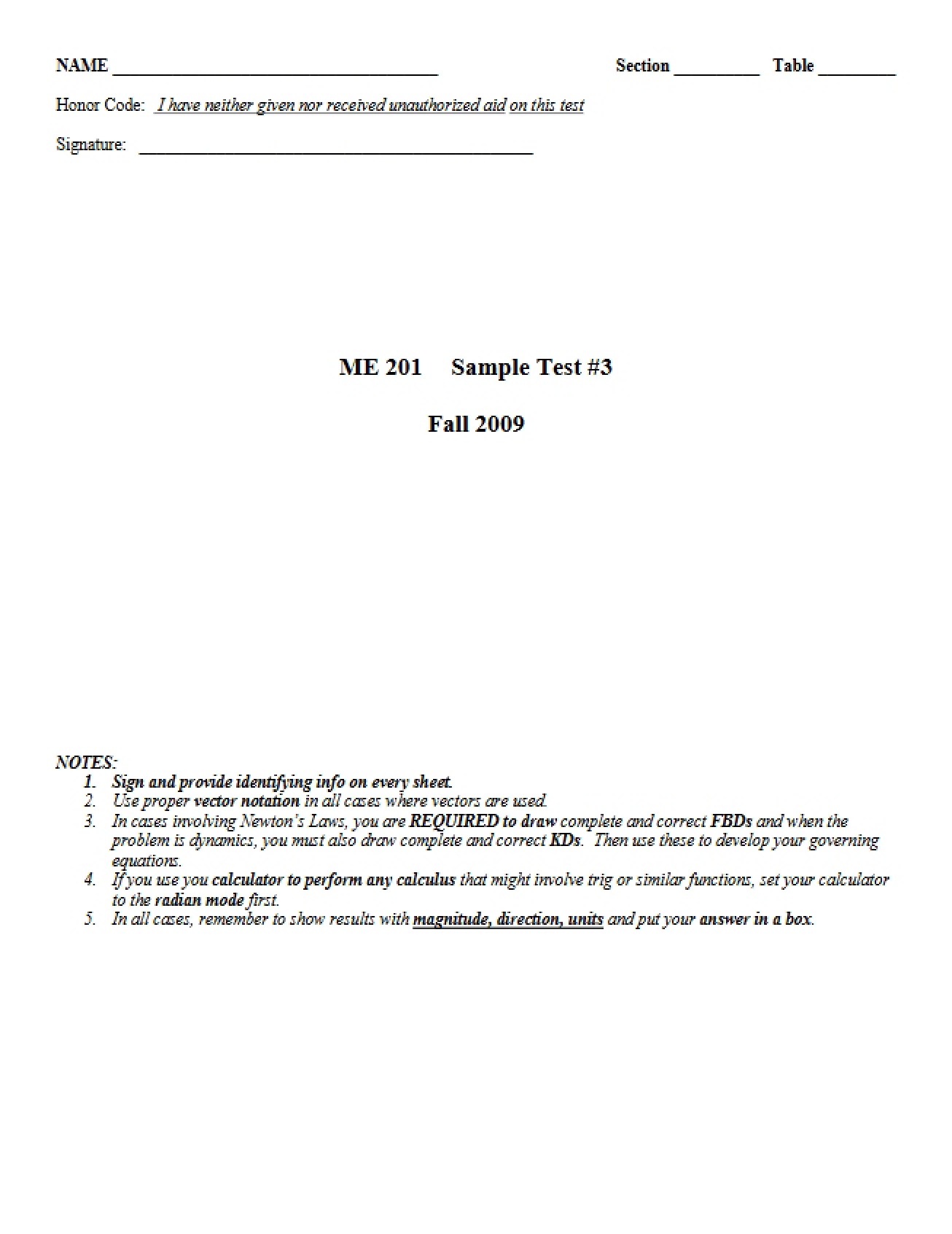 Sample Test 3 (Fall 2009)