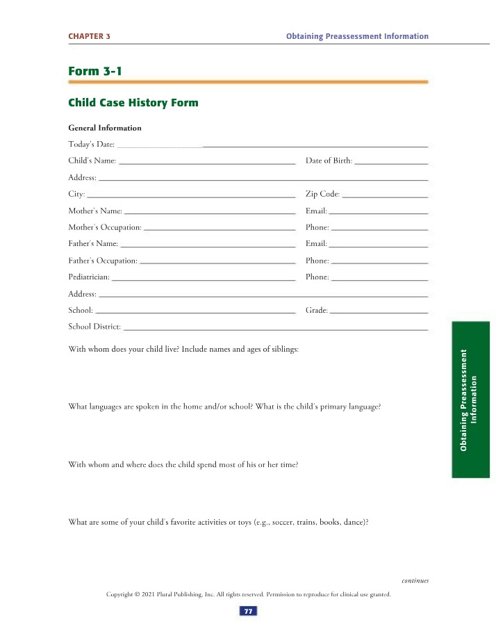 History Form for Child Case