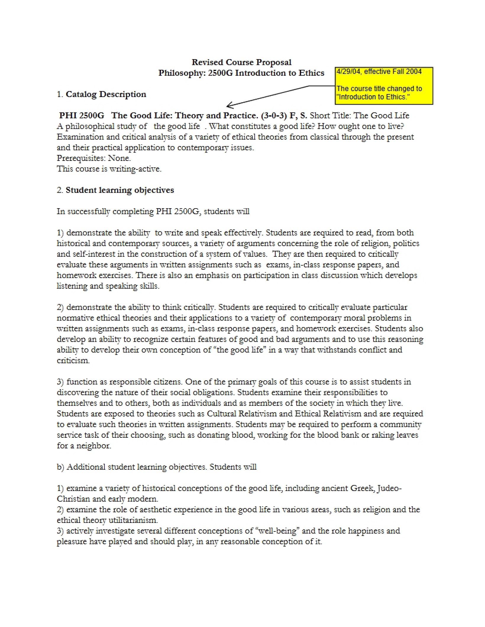 Revised Proposal for Philosophy 2500G
