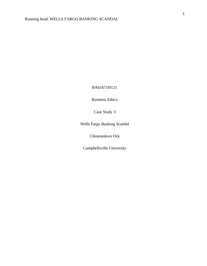 Wells Fargo Banking Scandal - Case Study 3