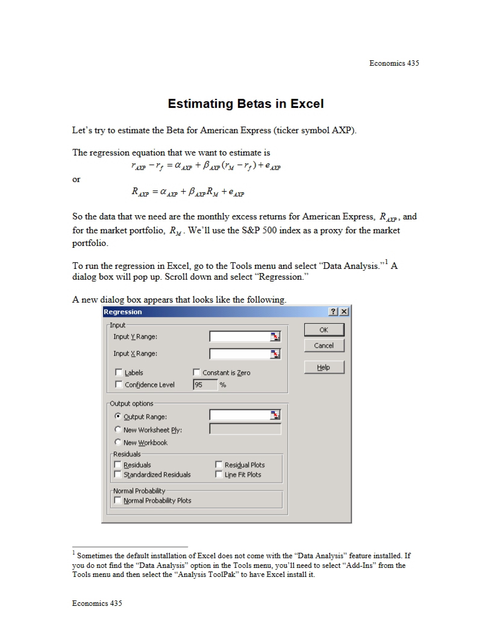 Excel Beta Estimation Guide