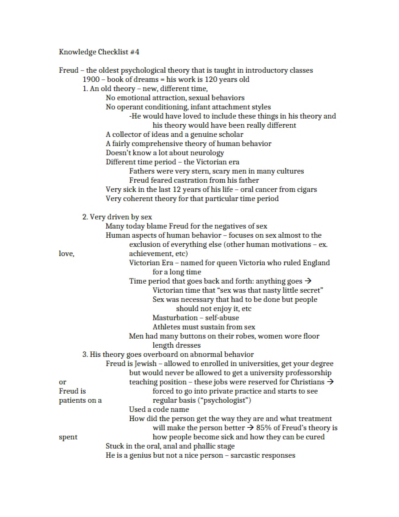 Checklist for Knowledge