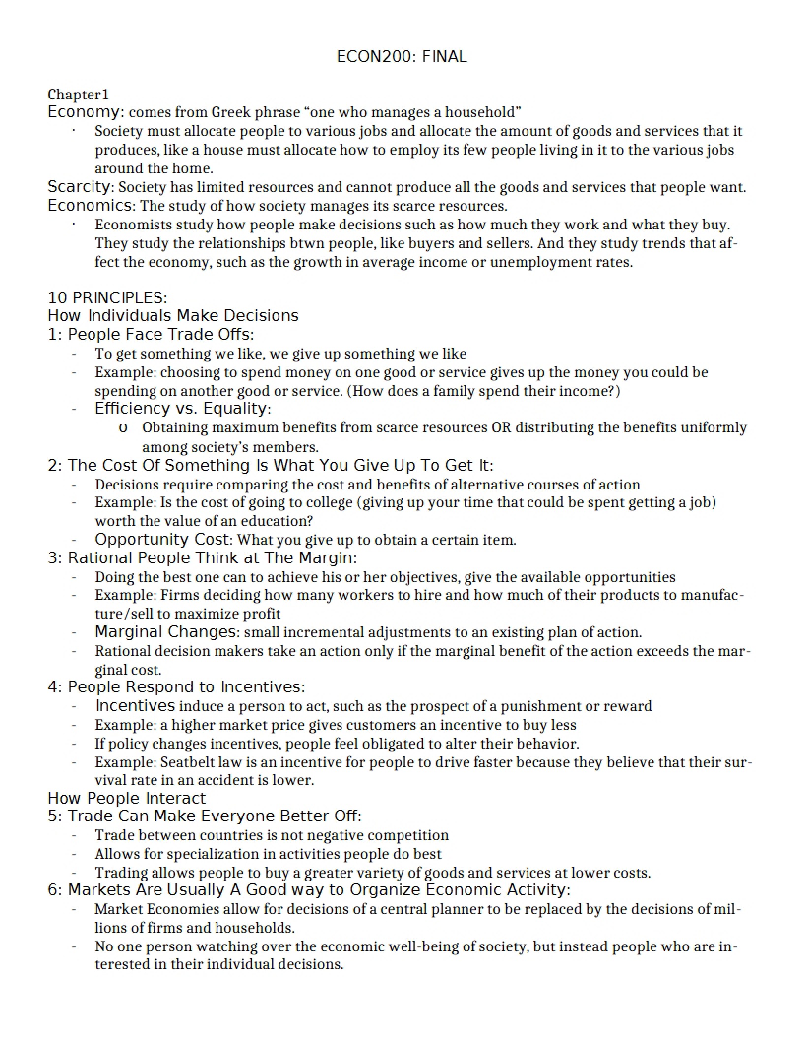 ECON 200 Study Reference