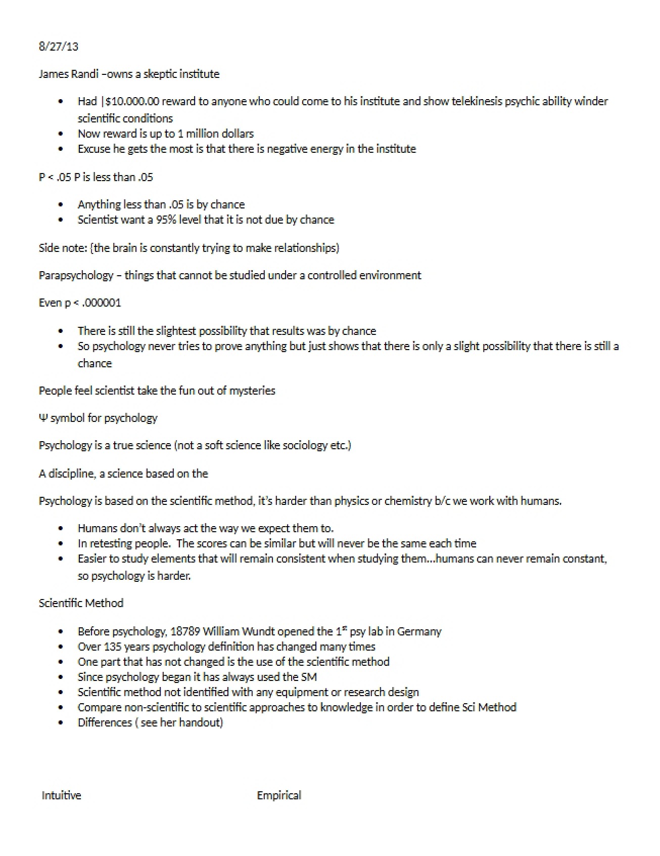 Research Methods Notes August Twenty Seventh 2013