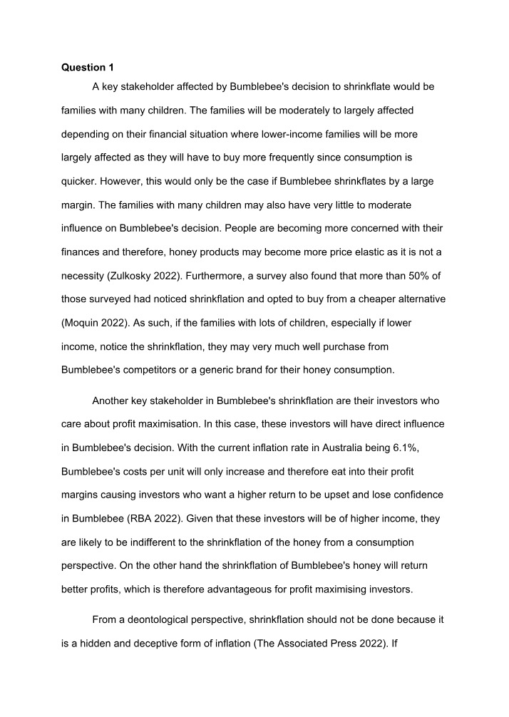 Impact of Bumblebee's Shrinkflation on Families and Investors