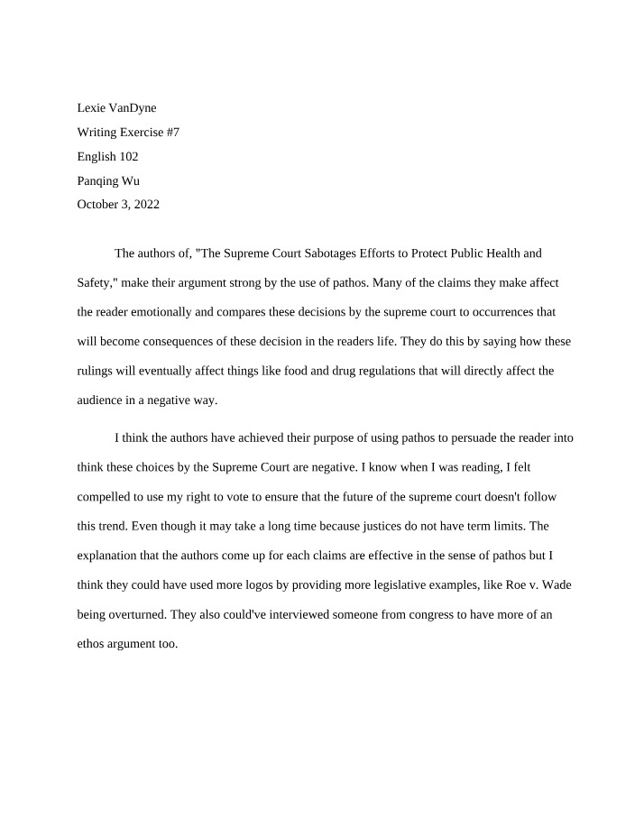 Exercise 7 for Writing