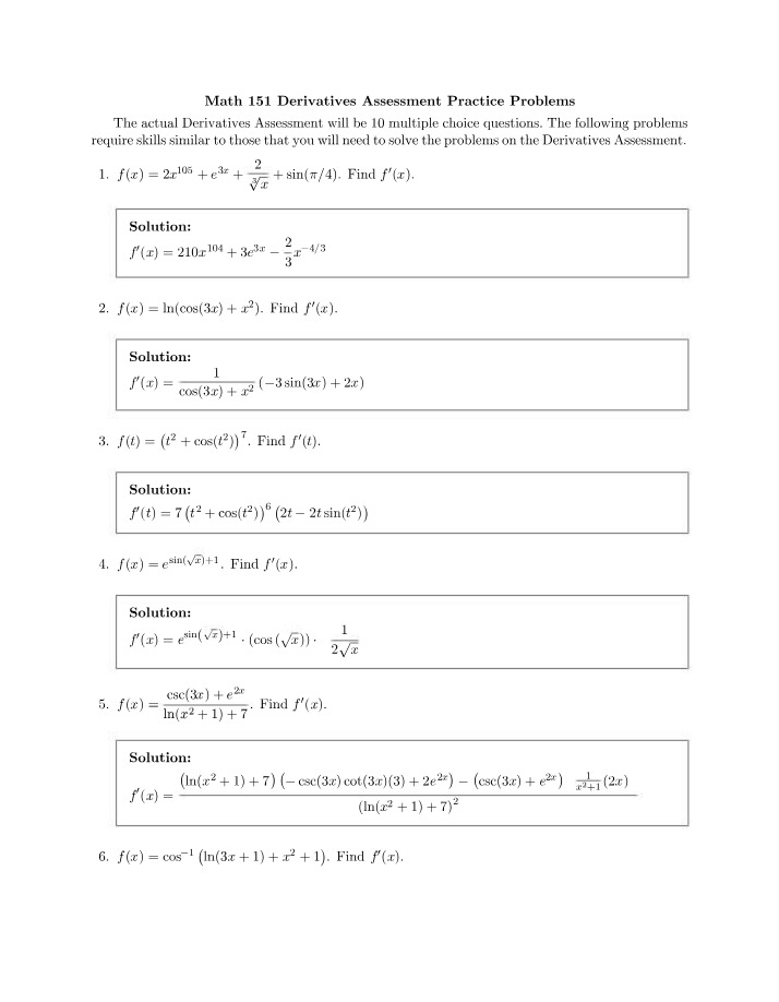 Derivatives Assessment Practice Problems - Solve Similar