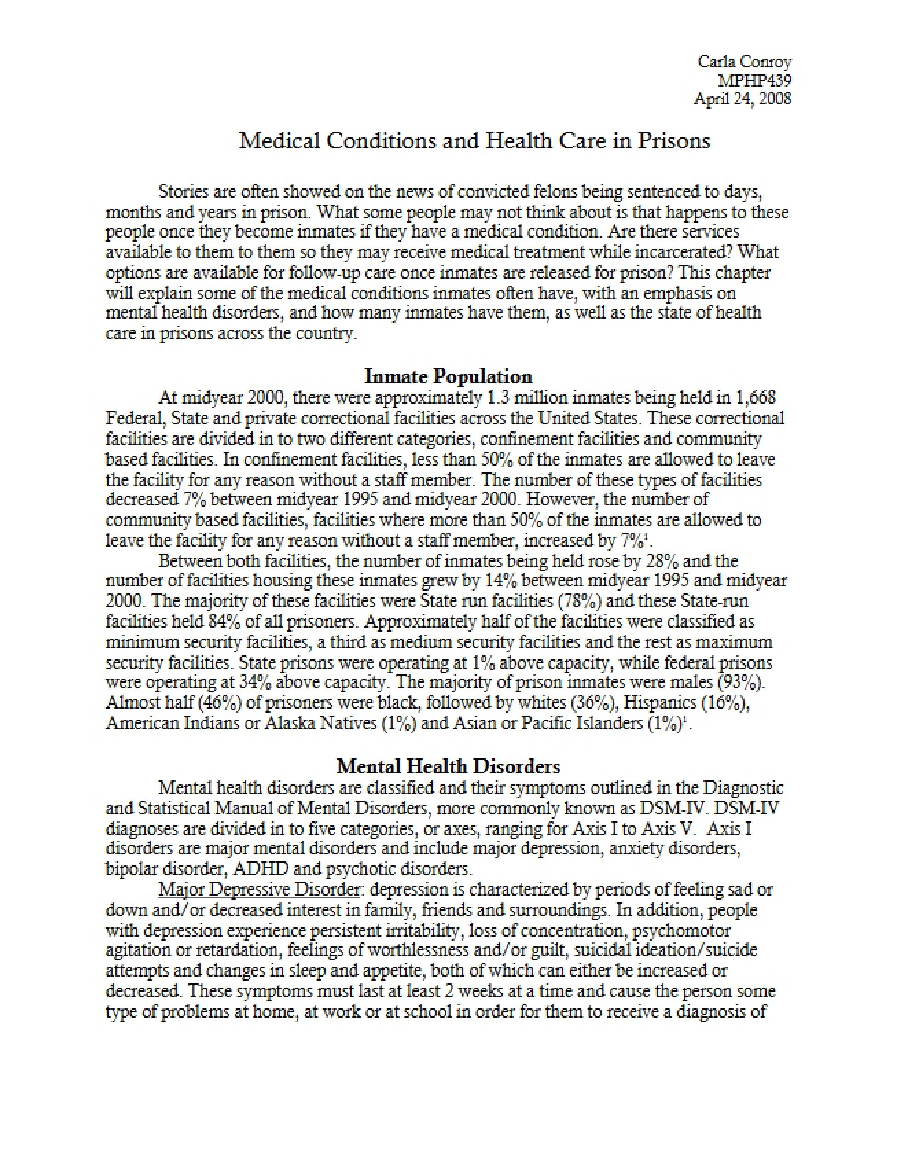 Prisons Health Care and Medical Conditions