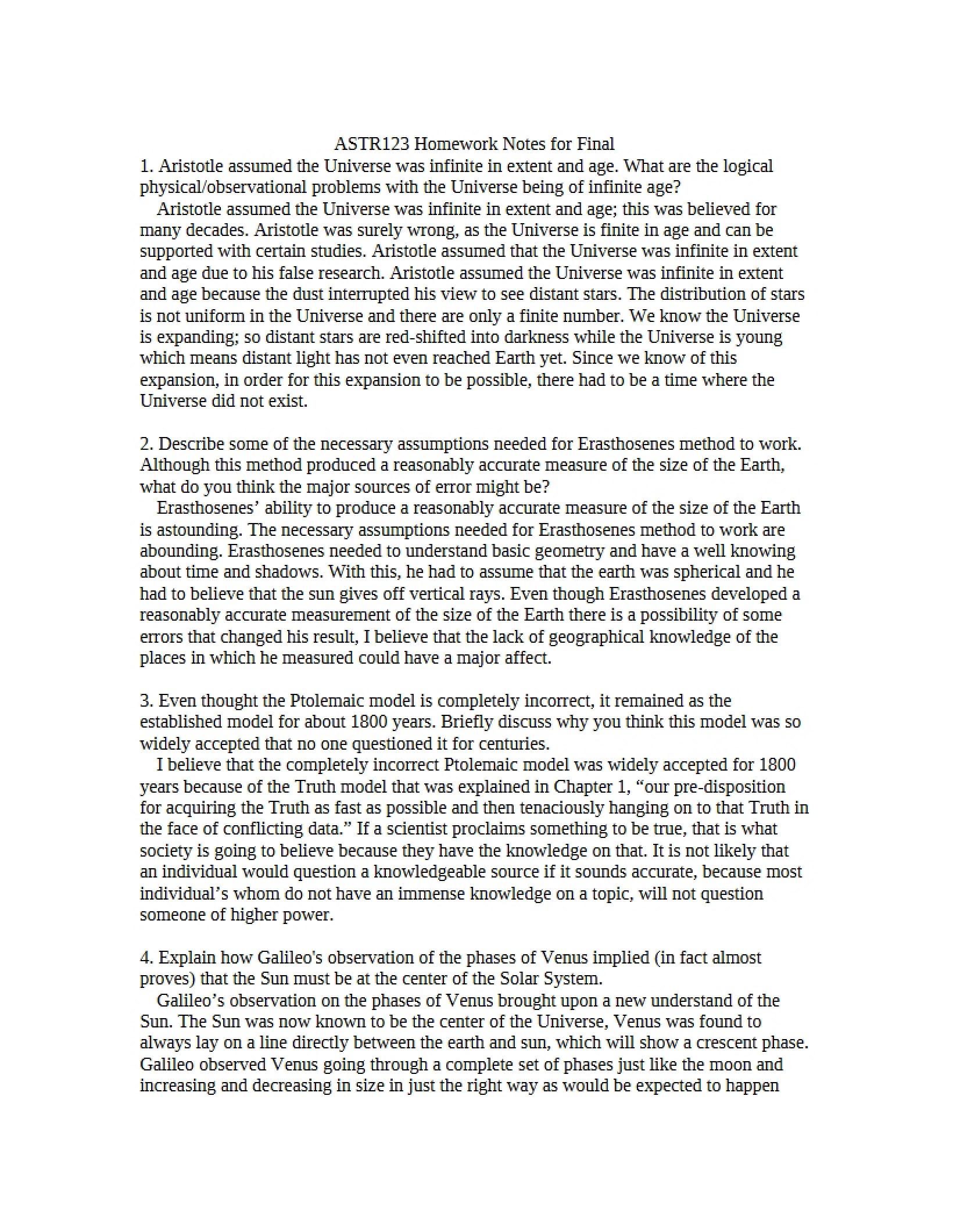 Final Exam Homework Notes