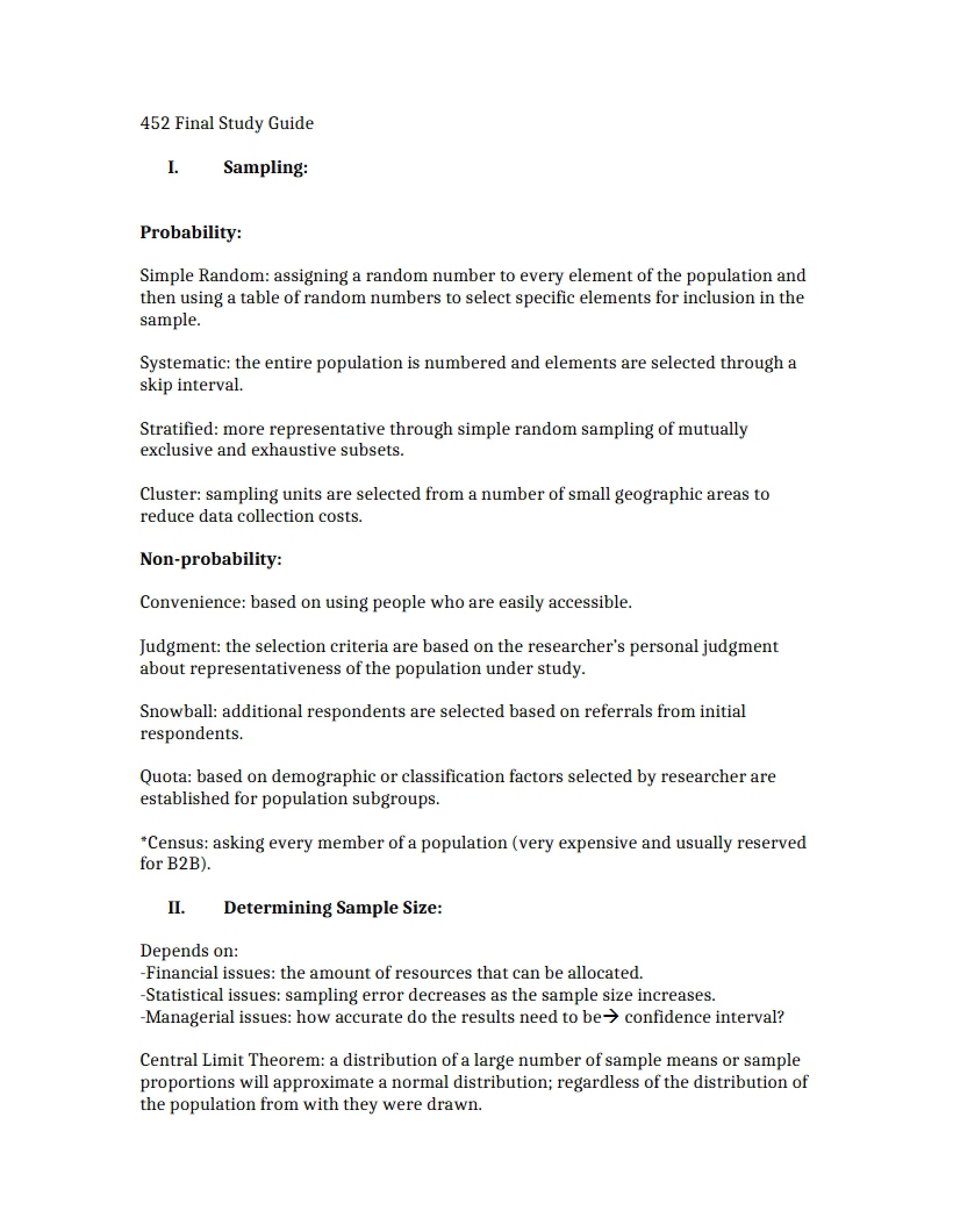 Study Guide for Final